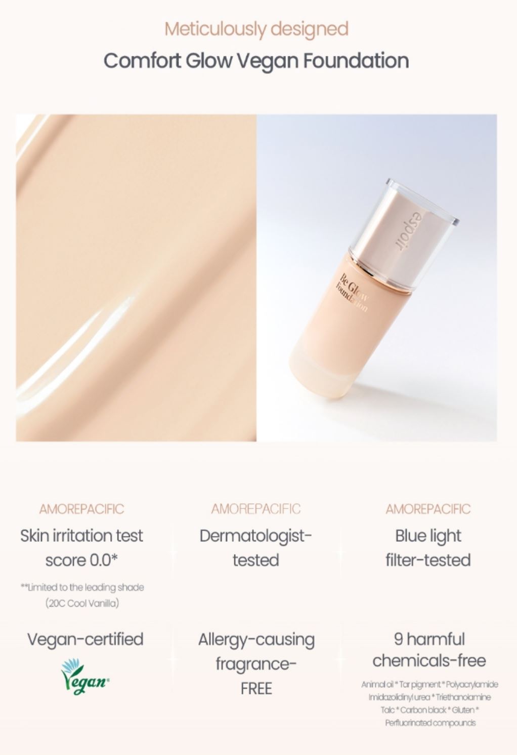 [espoir] Be Glow Foundation – Vegan Formula with Natural Radiant Look | 30g, 10 Shades