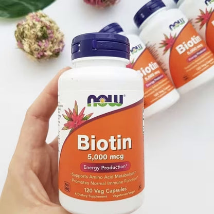 [NOW Foods] Biotin 10mg / 1000mcg / 5000mcg | Vegan Dietary Supplement | 60–120 Veg Capsules | GlowLab