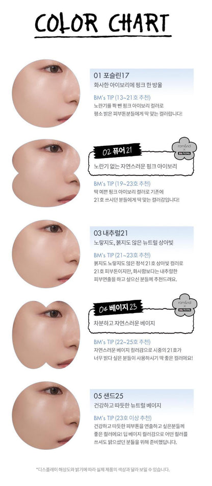 [rom&nd] Bare Water Cushion ZO&Friends Edition – Lightweight Natural Finish Set (Cushion + Refill + 2 Puffs + Stickers)