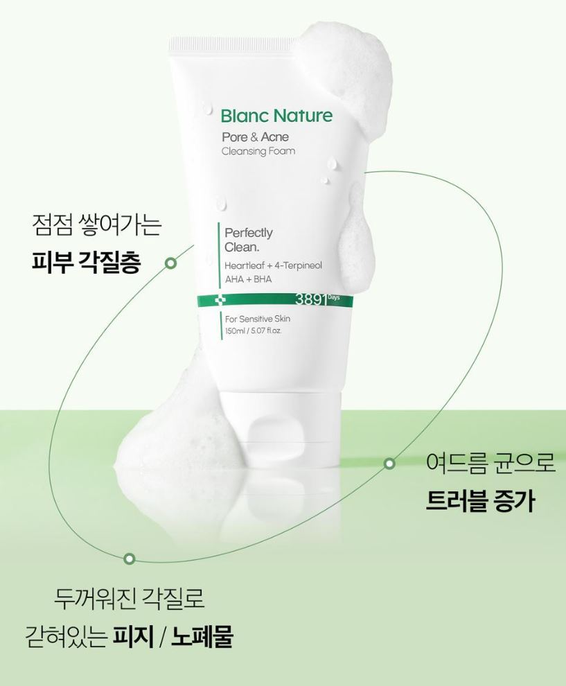 [Blanc Nature] Pore & Acne Cleansing Foam Creamy Fresh Finish Duo Set 150ml + 50ml