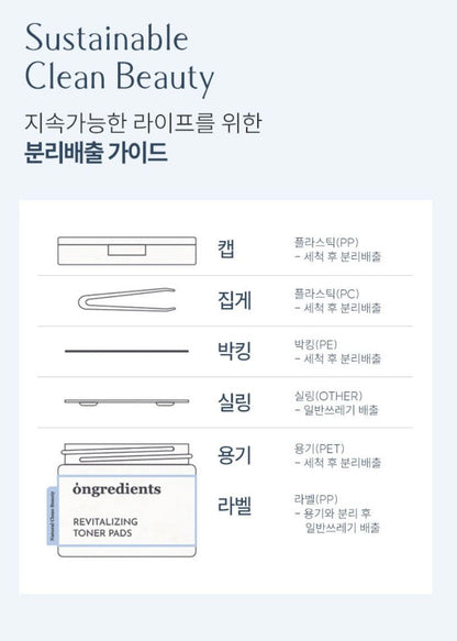 [ongredients] Revitalizing Toner Pads Smooth Hydrating Finish 60 Pads x2