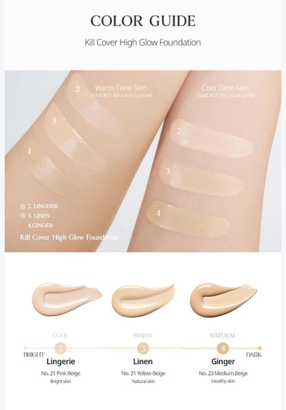 [CLIO] Kill Cover High Glow Foundation Special Set – Natural Radiant Look & Lightweight Feel | 38g + Gift