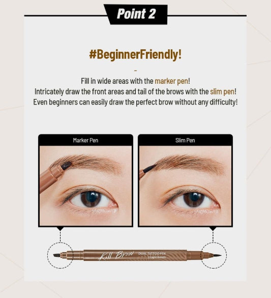 [CLIO] Kill Brow Dual Tattoo Pen Special Set – Dual-Ended Design for Natural Brow Definition | 0.3g x 2