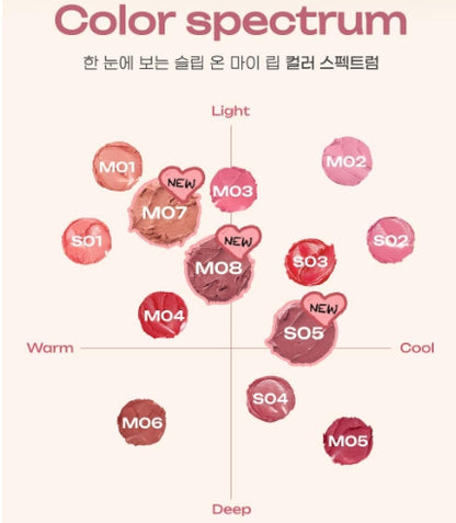 [Peripera] Slip On My Lip Soft Matte & Silky Lipstick | 1.4g / 1.6g | 13 Shades