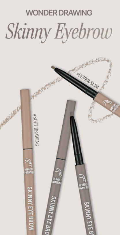 [Holika Holika] Wonder Drawing Skinny Eyebrow – Soft Natural Brow Finish – Single or Duo Set