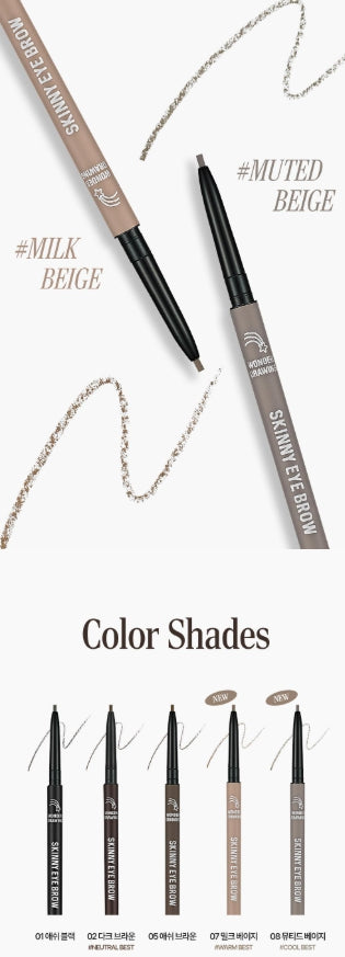 [Holika Holika] Wonder Drawing Skinny Eyebrow – Soft Natural Brow Finish – Single or Duo Set