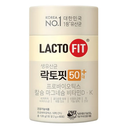 [Lacto-Fit] 50+ Probiotics with Calcium, Magnesium, Vitamins D & K | Dietary Supplement | 120g (2g x 60 Sticks)