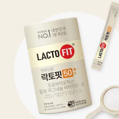 [Lacto-Fit] 50+ Probiotics with Calcium, Magnesium, Vitamins D & K | Dietary Supplement | 120g (2g x 60 Sticks)