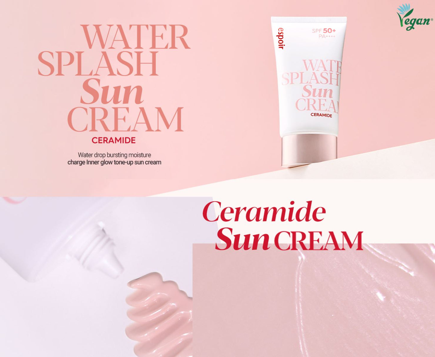 [espoir] Water Splash Sun Cream Ceramide Vegan Glow Finish 60ml Set (+Cleansing Foam 20ml)