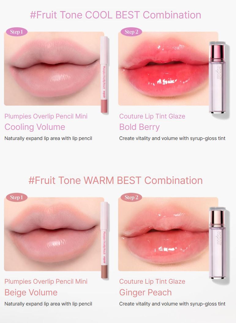 [espoir] Lip Trio Set – Couture Lip Tint Glaze + Sleek Cream Lipstick + Fitting Blur Mini (#Sour Peach)