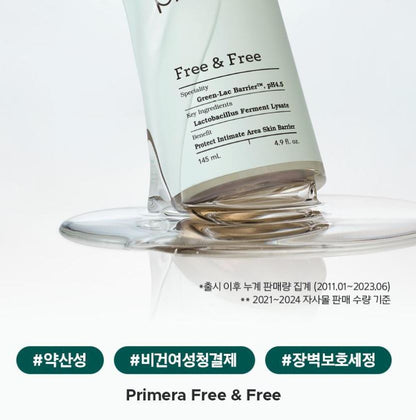 [primera] Free & Free Intimate Cleansing Gel Mild pH 4.5 Set 145ml + 145ml Refill