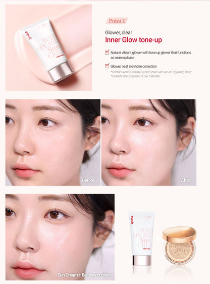 [espoir] Water Splash Sun Cream Ceramide Vegan Glow Finish 60ml Set (+Cleansing Foam 20ml)