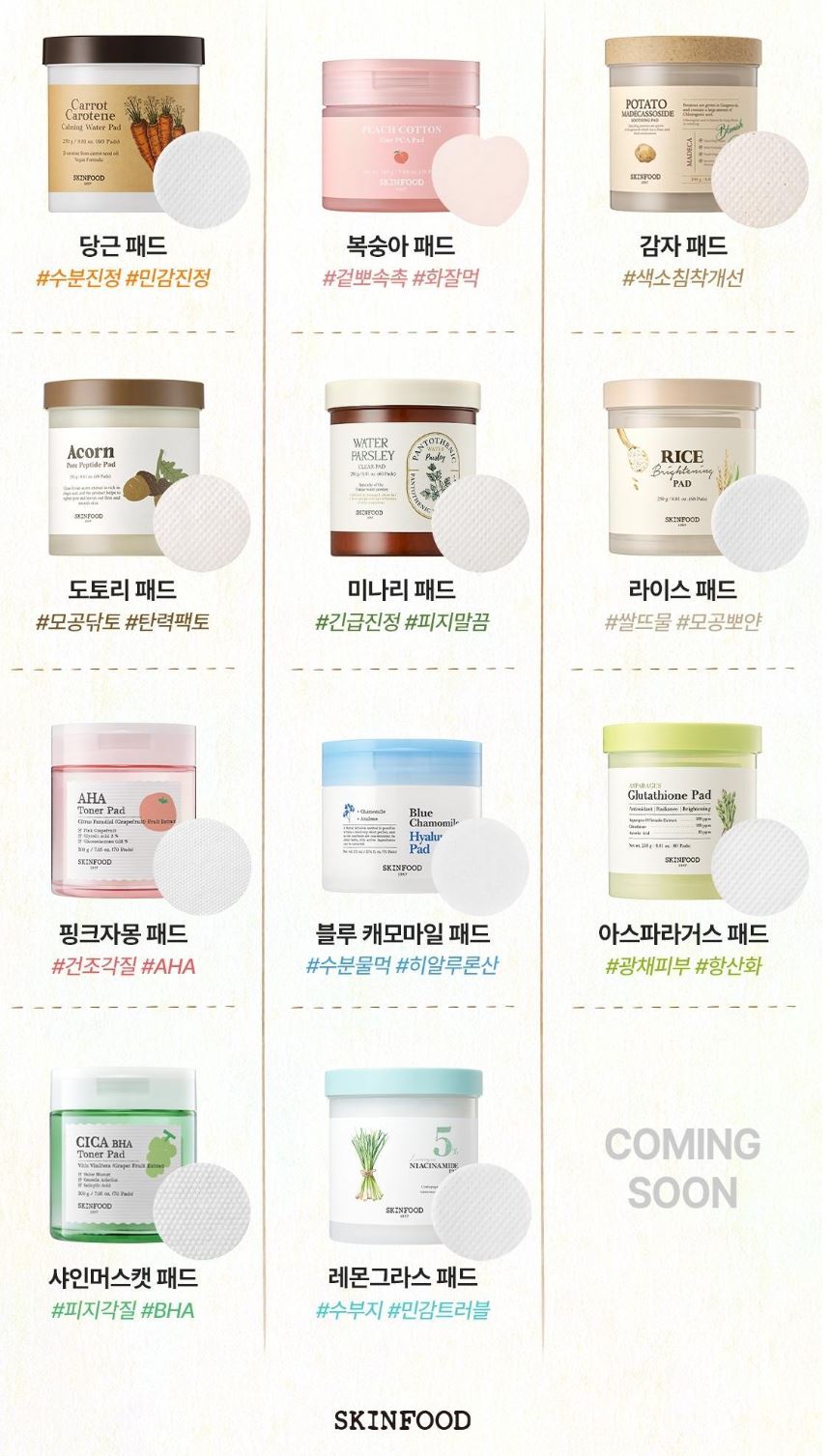 [SKINFOOD] Toner Pad Recipe Collection Hydrating & Radiant Finish 60–70 Pads