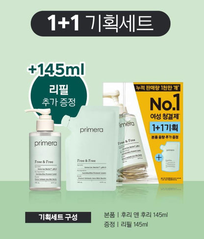 [primera] Free & Free Intimate Cleansing Gel Mild pH 4.5 Set 145ml + 145ml Refill