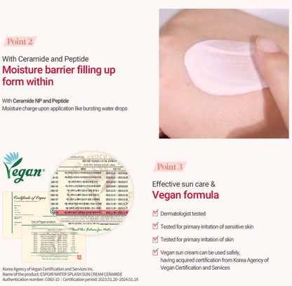 [espoir] Water Splash Sun Cream Ceramide Vegan Glow Finish 60ml Set (+Cleansing Foam 20ml)