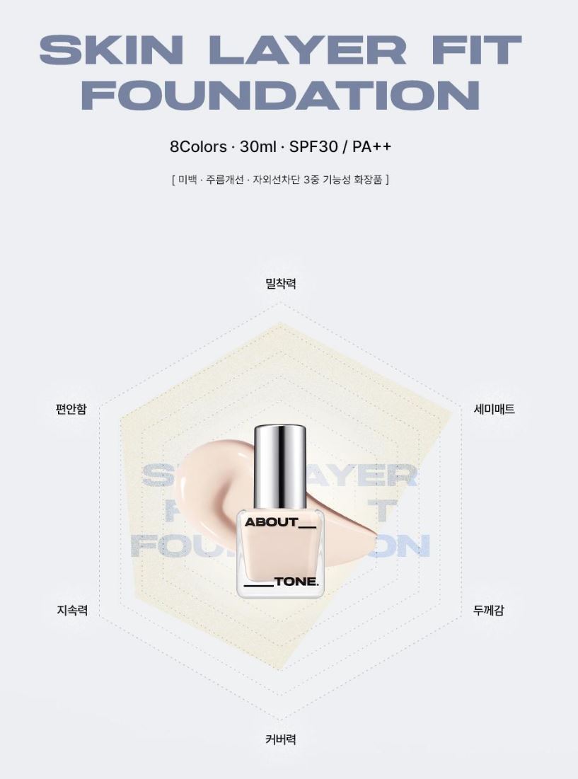 [ABOUT TONE] Skin Layer Fit Foundation Semi-Matte Silk Finish 30ml