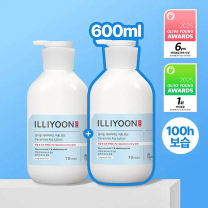 [illiyoon] Ceramide Ato Lotion Lightweight Moisturizing Comfort Finish Set (600 ml ×2)