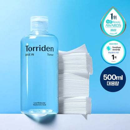 [Torriden] Hydrating Water Essence Toner Fresh Lightweight Finish Set 500ml (+60 Cotton Pads)