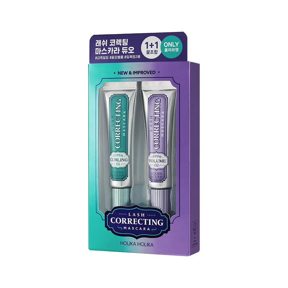 [Holika Holika] Lash Correcting Mascara & Eyelash Curler Set – Soft Definition Finish – 2-Piece Kit