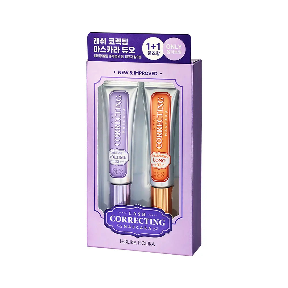 [Holika Holika] Lash Correcting Mascara & Eyelash Curler Set – Soft Definition Finish – 2-Piece Kit