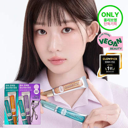 [Holika Holika] Lash Correcting Mascara & Eyelash Curler Set – Soft Definition Finish – 2-Piece Kit