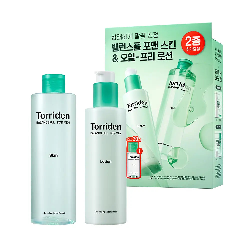 [Torriden] Men’s Cica Daily Skin & Lotion Set Lightweight Fresh Finish Duo (+Travel Sizes)