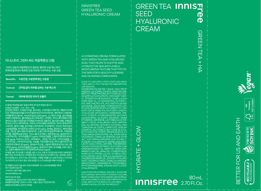 [Innisfree] Green Tea Seed Hyaluronic Cream – Soft Dewy Moisture Finish (80 ml)