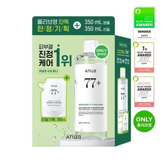 [Anua] Heartleaf 77 Soothing Toner + 350ml Refill Pack 700ml by oliveYoung