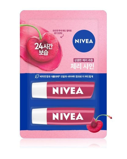 [NIVEA] Fruity Shine Lip Balm – Soft Tinted Finish, Cherry – 4.8g x 2