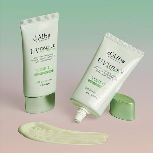 [d’Alba] UV Essence Waterfull Tone-Up Sun Cream Green Correcting Duo | 50ml + 50ml | SPF 50+ PA++++ Vegan Soothing Sunscreen