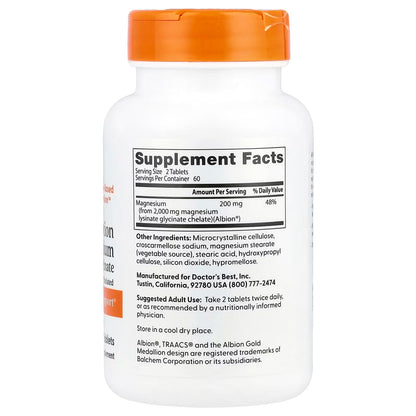 [Doctor's Best] High Absorption Magnesium Lysinate Glycinate |High-Quality Magnesium Formula | 120 / 240 Tablets | GlowLab