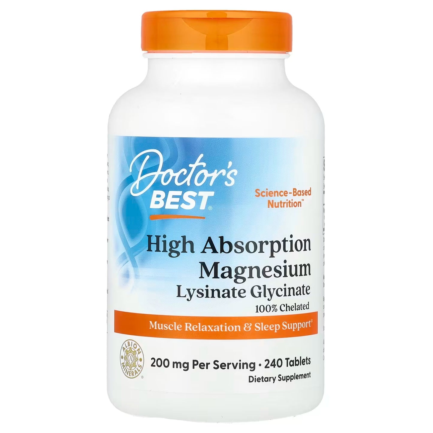 [Doctor's Best] High Absorption Magnesium Lysinate Glycinate |High-Quality Magnesium Formula | 120 / 240 Tablets | GlowLab
