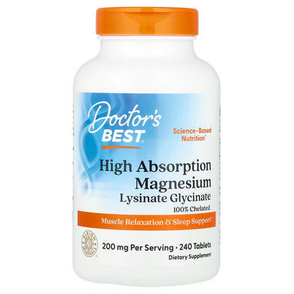 [Doctor's Best] High Absorption Magnesium Lysinate Glycinate |High-Quality Magnesium Formula | 120 / 240 Tablets | GlowLab