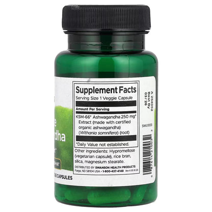 [Swanson] Ashwagandha KSM-66® 250mg | Stress & Wellness Support | 60 Veggie Capsules | Shipping from Korea