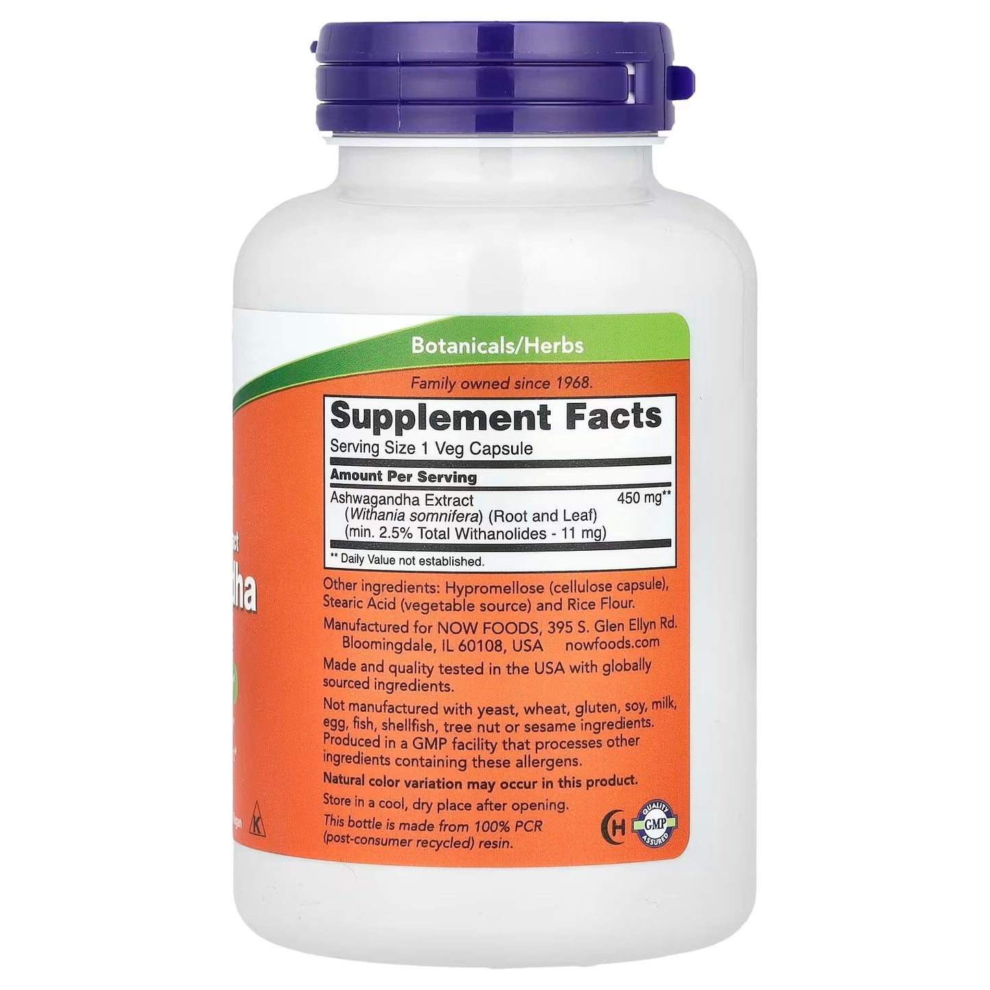 [NOW Foods] Ashwagandha 450mg | Stress & Wellness Support | 180 Veg Capsules | Shipping from Korea