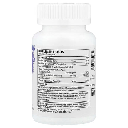 [Thorne] Ferrasorb Iron Complex with Vitamins C, B12 & Folate | 60 Capsules | Nutritional Support | GlowLab
