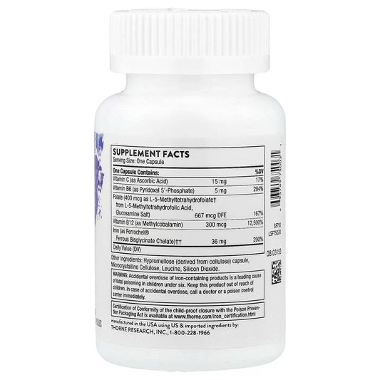 [Thorne] Ferrasorb Iron Complex with Vitamins C, B12 & Folate | 60 Capsules | Nutritional Support | GlowLab