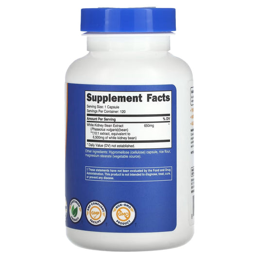 [Nutricost] White Kidney Bean Extract 6500mg Equivalent | Dietary Supplement | 120 Capsules
