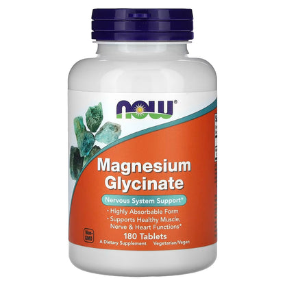 [NOW Foods] Magnesium Glycinate | Daily Vitality & Relaxation Formula | 180 Tablets | GlowLab