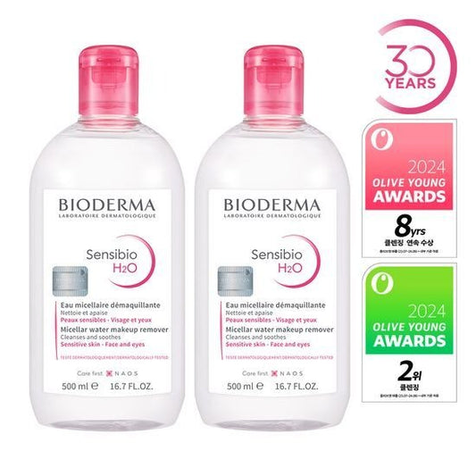 [BIODERMA] Sensibio H2O Micellar Cleansing Water - Gentle, Refreshing Makeup Remover | 500ml x 2