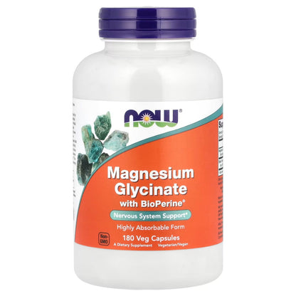 [NOW Foods] Magnesium Glycinate with BioPerine | Premium Magnesium Formula | 60 Veg Capsules | GlowLab