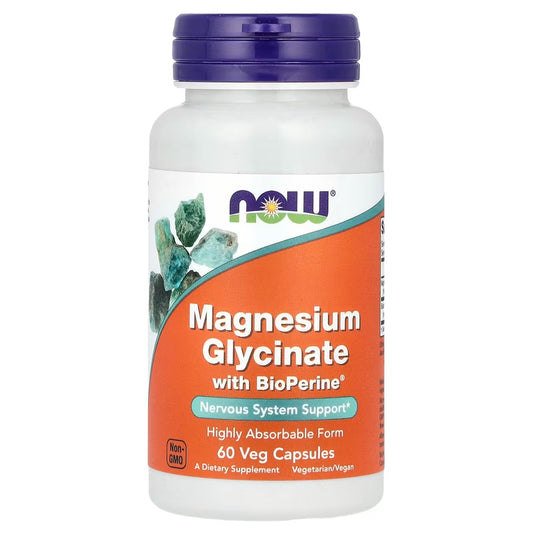[NOW Foods] Magnesium Glycinate with BioPerine | Premium Magnesium Formula | 60 Veg Capsules | GlowLab