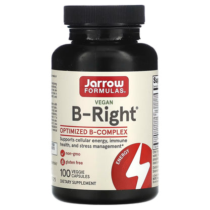 [Jarrow Formulas] Vegan B-Right B-Complex | Balanced B Vitamin Dietary Supplement | 100 Veggie Capsules