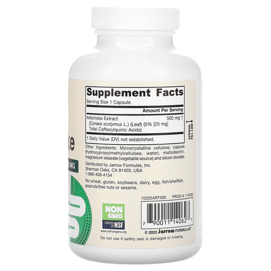 [Jarrow Formulas] Artichoke 500mg | Vegan Dietary Supplement for Daily Wellness | 180 Veggie Capsules