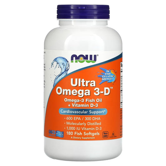 NOW Foods Ultra Omega 3-D EPA 600mg + DHA 300mg + Vitamin D3 | 180 Softgels