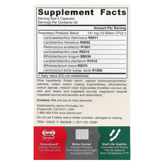 [Jarrow Formulas] Jarro-Dophilus EPS | Probiotic Dietary Supplement for Daily Wellness | 30 / 60 / 120 Veggie Capsules