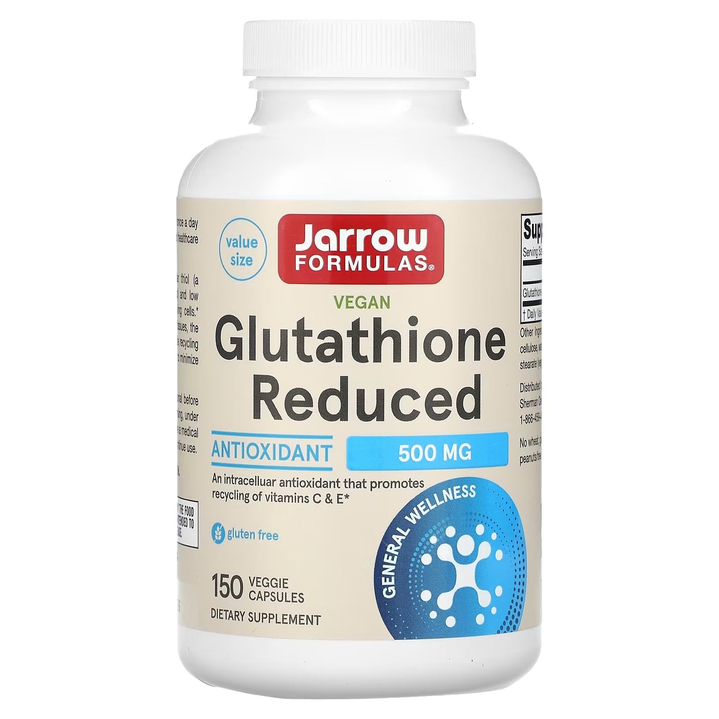 [Jarrow Formulas] Reduced Glutathione 500mg | Dietary Supplement for Daily Wellness | 60 / 120 / 150 Veggie Capsules
