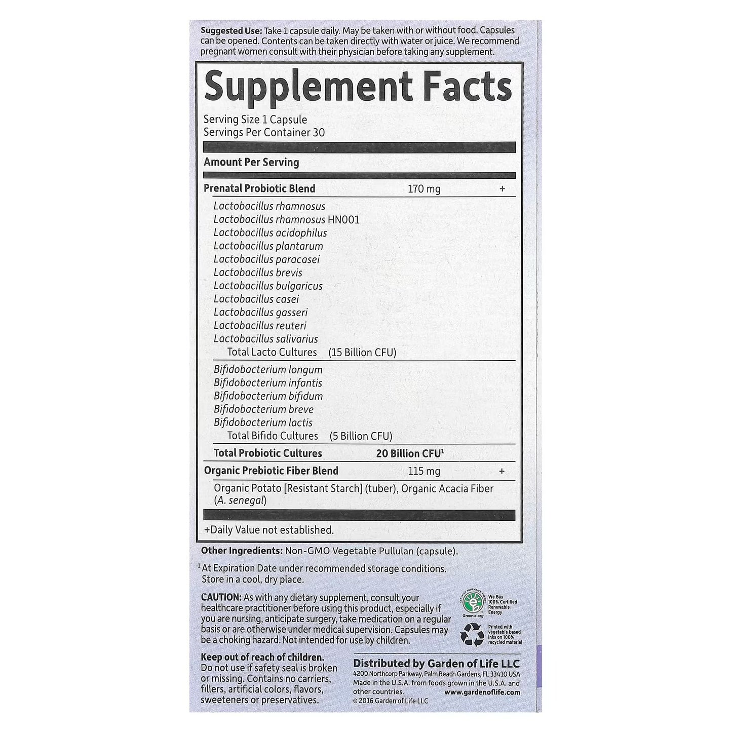 [Garden of Life] Dr. Formulated Probiotics Once Daily Prenatal – 20 Billion CFU, 16 Strains | 30 Vegetarian Capsules