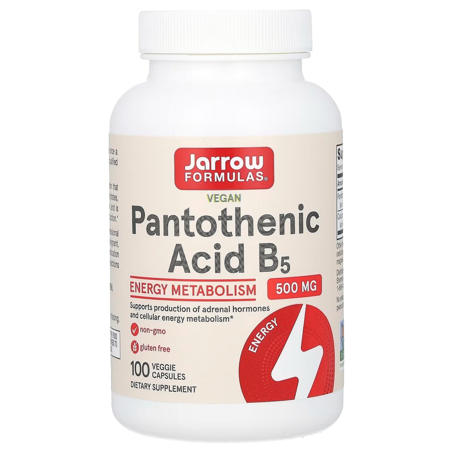 [Jarrow Formulas] Pantothenic Acid (Vitamin B5) 500mg | Dietary Supplement for Daily Wellness | 100 Veggie Capsules