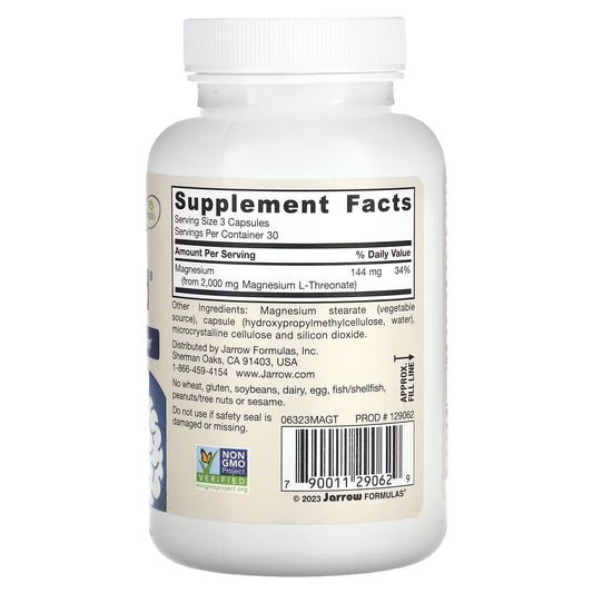[Jarrow Formulas] MagMind Magnesium L-Threonate 2000mg | Dietary Supplement for Daily Wellness | 90 Veggie Capsules